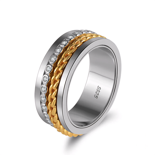 Men’s Sterling Silver Ring with Gold-Tone Accents