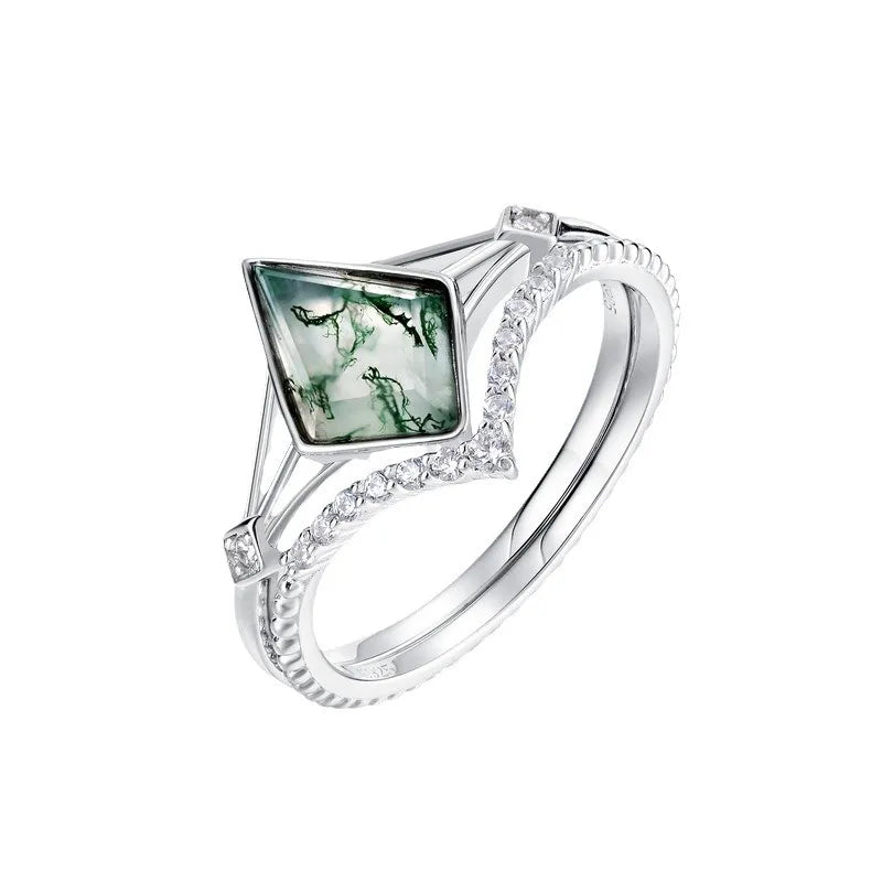 Green Moss Agate Engagement Ring