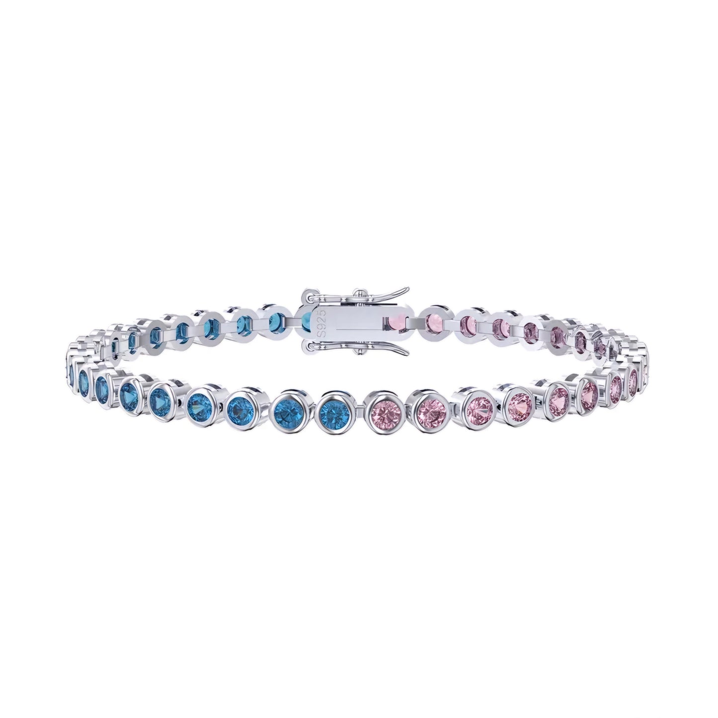 Silver Bracelet with Blue and Pink Zirconia