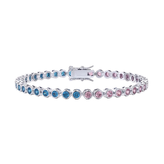 Silver Bracelet with Blue and Pink Zirconia