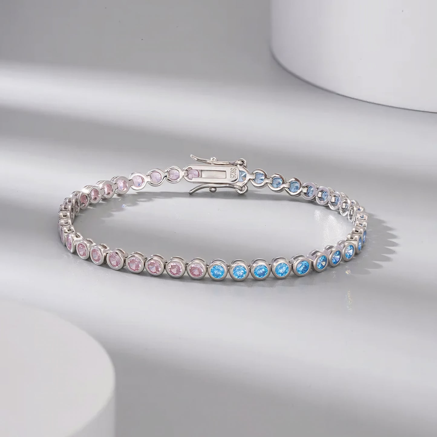 Silver Bracelet with Blue and Pink Zirconia