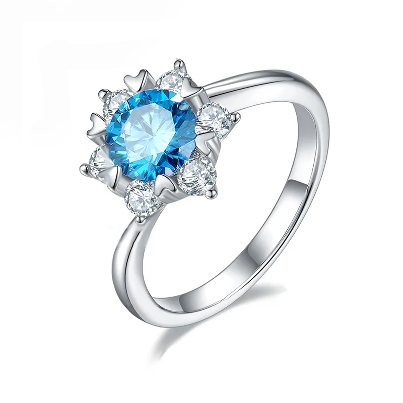 Blue Round cut moissanite ring