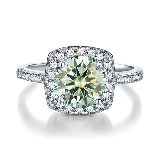 Moissanite brilliant cut green ring