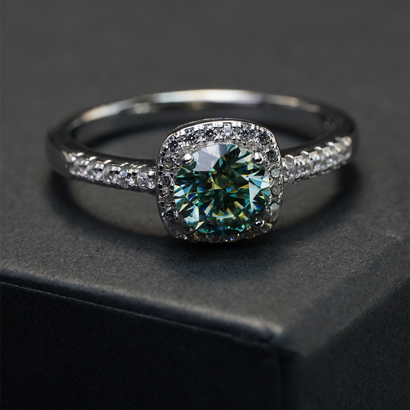 Moissanite brilliant cut green ring