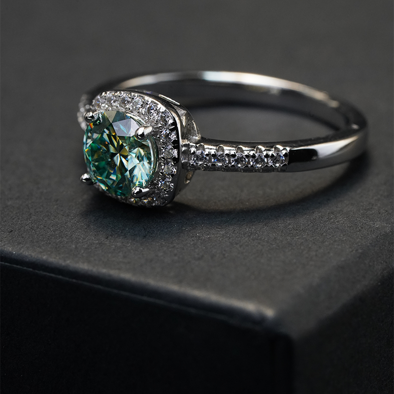 Moissanite brilliant cut green ring