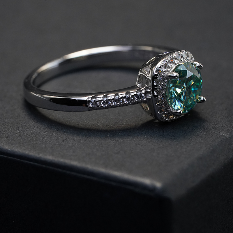 Moissanite brilliant cut green ring