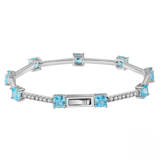 Silver Tennis Bracelet with Blue Diamonds