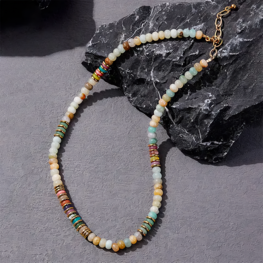 Natural Stone Necklace with Gold Accents