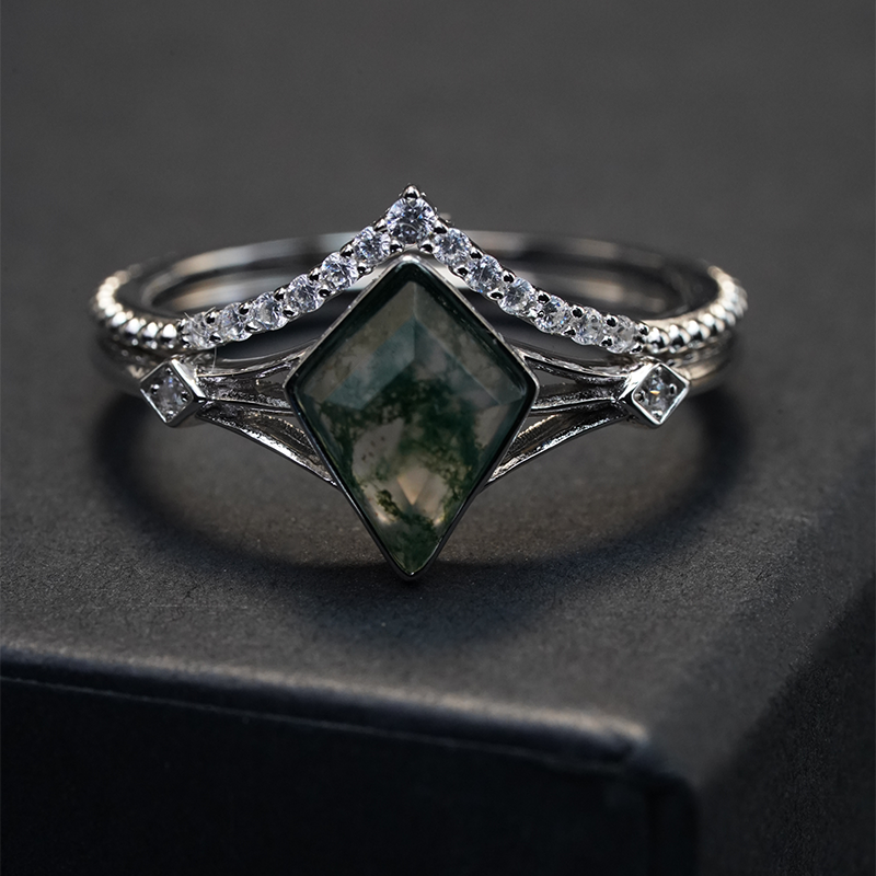 Green Moss Agate Engagement Ring