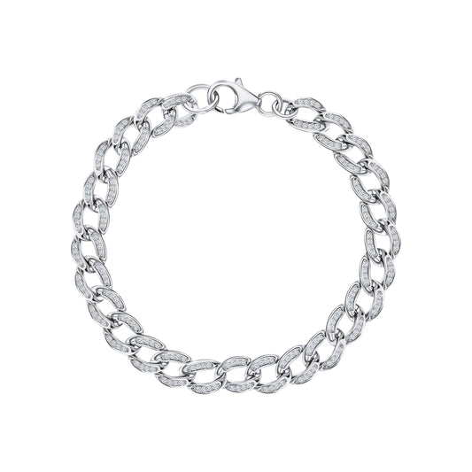 Silver Link Bracelet with Diamonds